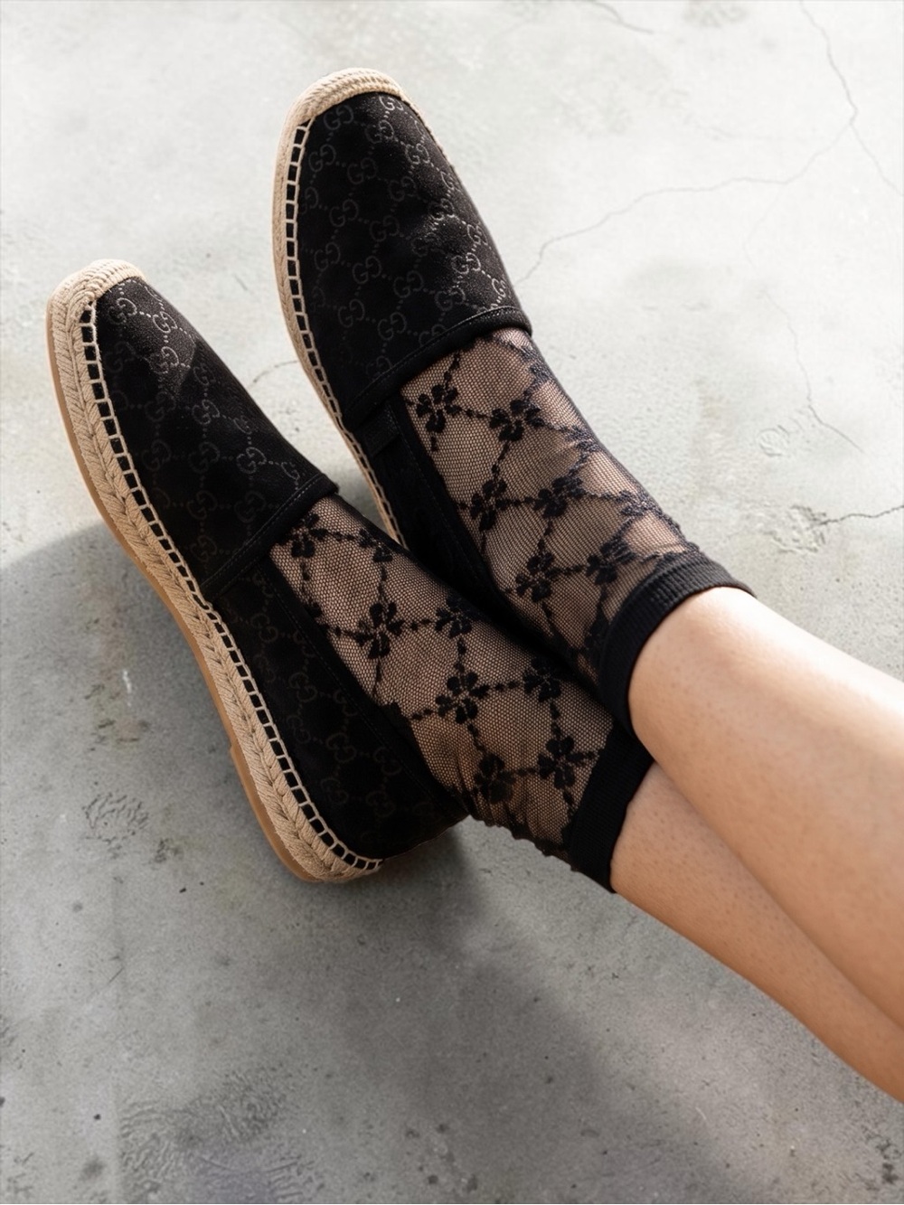 Gucci Microguccissima Pattern Suede Slip-On Espadrilles Flats In Black Size 37.5